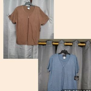 Lot of 2 Sag Harbor 2-Fer Short Sleeve Blouse Top